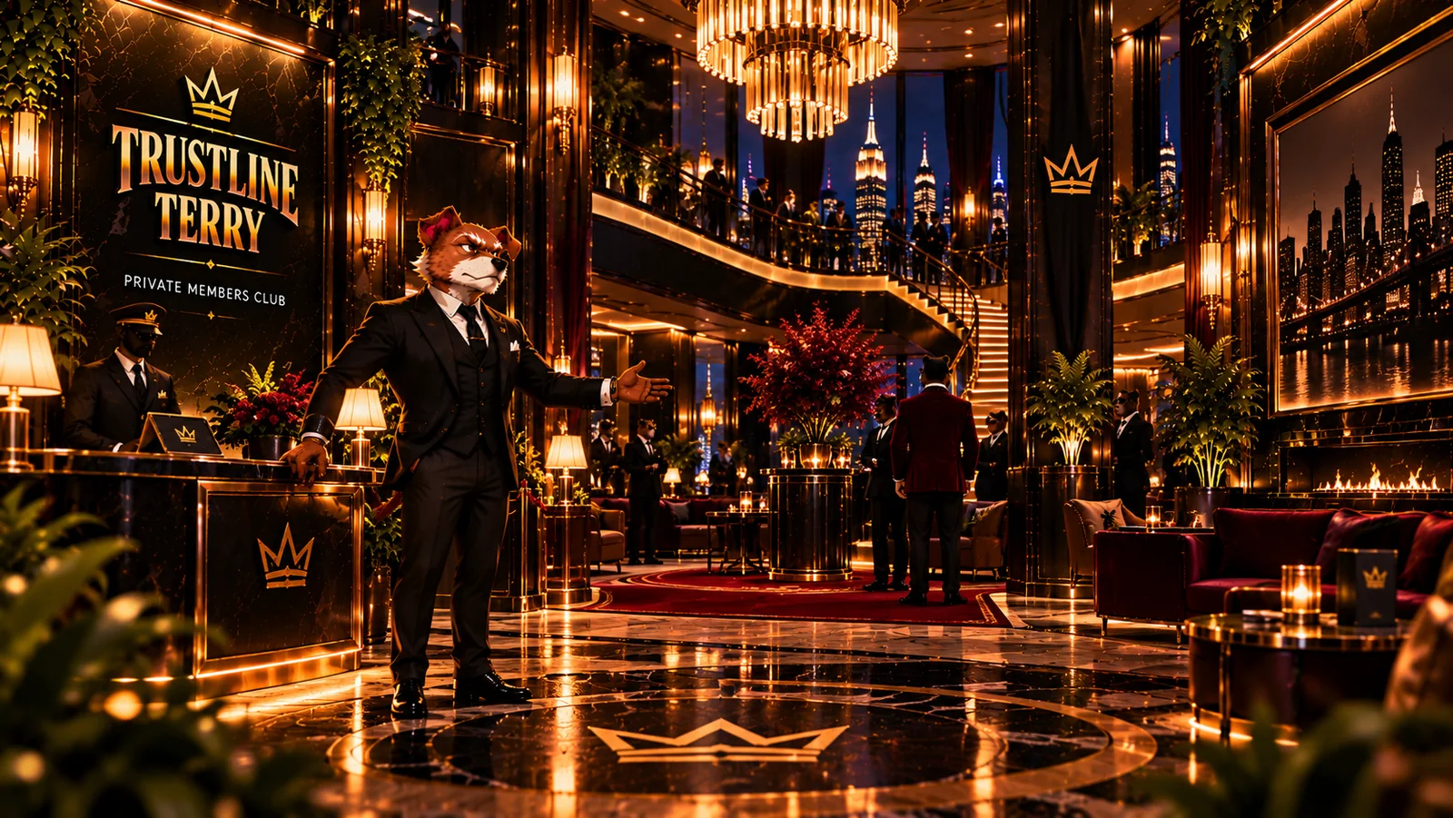 Trustline Terry welcoming guests inside the Private Members Club lobby
