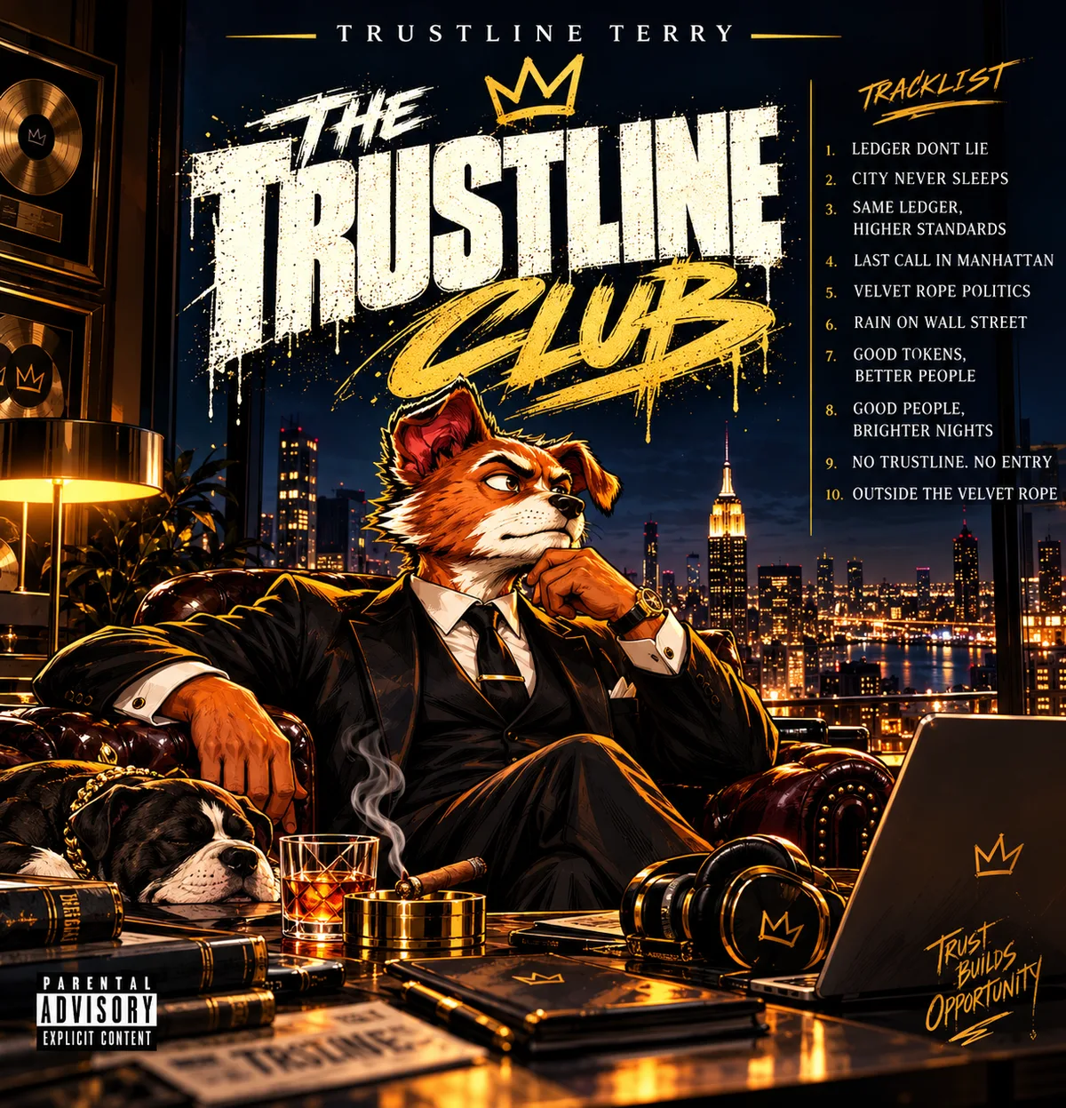 The Trustline Club album cover by Trustline Terry, with the tracklist